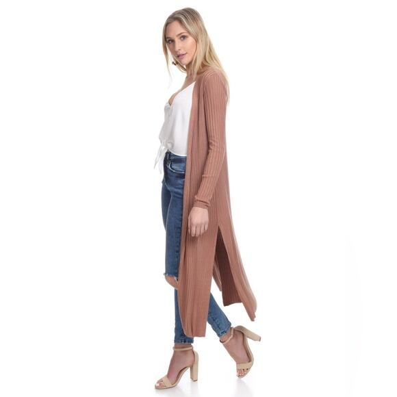 Revolve Lovers + Friends Davenport Ribbed Duster Cardigan Open Front Camel Tan S - Picture 3 of 10